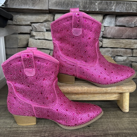 Link  Kids Pink Rhinestone Pull On Boots Size 3 - Picture 3 of 12